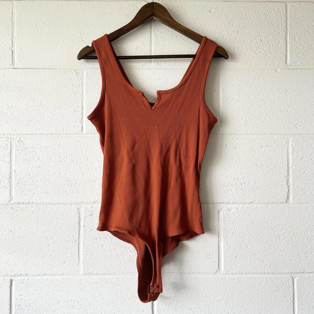 Sky Plus Rust Sleeveless Ribbed One Piece Bodysuit Plus Size Women's 3X